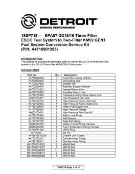 18SP718 - EPA07 DD15/16 Three-Filter ESOC Fuel System to Two-Filter KM59 GEN1 Fuel System Conversion Service Kit (P/N: A4710901355)