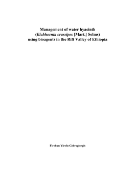 Management of Water Hyacinth (Eichhornia Crassipes [Mart.] Solms) Using Bioagents in the Rift Valley of Ethiopia