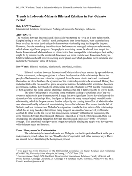 Trends in Indonesia-Malaysia Bilateral Relations in Post -Suharto Period1