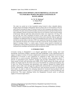 Food Consumption and Nutritional Status of Vulnerable People Rearing Livestock in Bangladesh