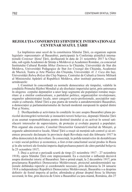Rezoluția Conferinței Științifice Internaționale Centenar Sfatul Țării