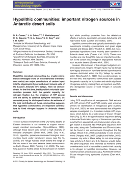 Hypolithic Communities: Important Nitrogen Sources in Antarctic Desert