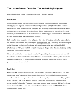 The Carbon Debt of Countries. the Methodological Paper