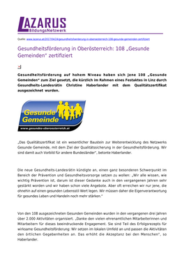 108 „Gesunde Gemeinden“ Zertifiziert