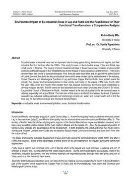 Environment Impact of Ex-Industrial Areas in Laç and Rubik and the Possibilities for Their Functional Transformation- a Comparative Analysis