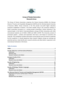 Group of Vistula Universities Research Areas