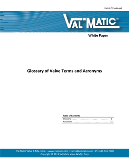 Glossary of Valve Terms and Acronyms