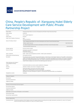 Xiangyang Hubei Elderly Care Service Development with Public–Private Partnership Project