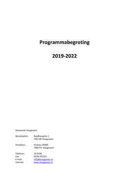 Programmabegroting 2019-2022 Inhoudsopgave