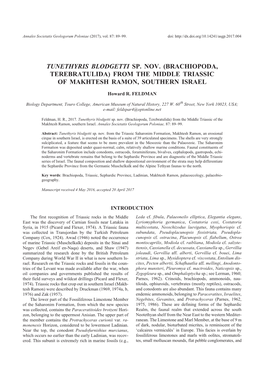 Brachiopoda, Terebratulida) from the Middle Triassic of Makhtesh Ramon, Southern Israel