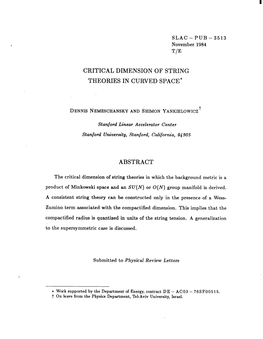 Critical Dimension of String Theories in Curved Space* Abstract