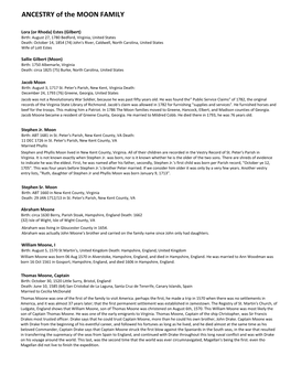 ANCESTRY of the MOON FAMILY