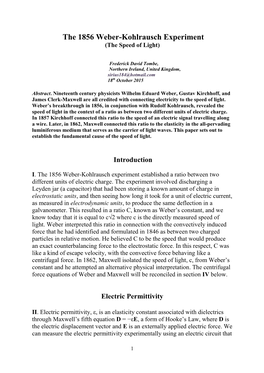The 1856 Weber-Kohlrausch Experiment (The Speed of Light)