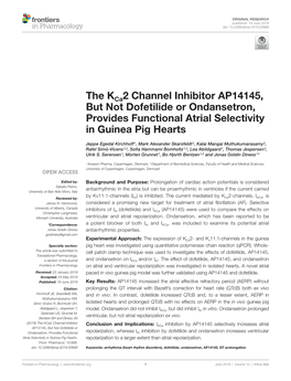 The Kca2 Channel Inhibitor AP14145, but Not Dofetilide Or Ondansetron, Provides Functional Atrial Selectivity in Guinea Pig Hearts