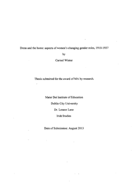 By Carmel Winter Thesis Submitted for the Award of MA by Research. Mater