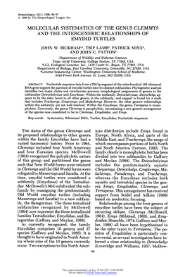 Molecular Systematics of the Genus Clemmys and the Intergeneric