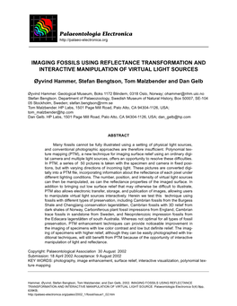 Imaging Fossils Using Reflectance Transformation and Interactive Manipulation of Virtual Light Sources