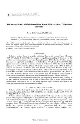 The Isolated Locality of Zodarion Rubidum Simon, 1914 (Araneae: Zodariidae) in Poland