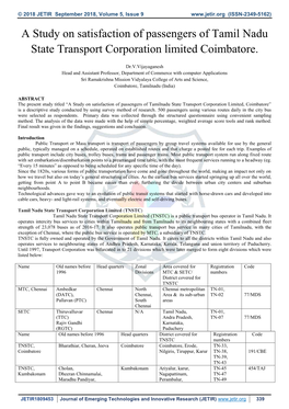 A Study on Satisfaction of Passengers of Tamil Nadu State Transport Corporation Limited Coimbatore