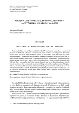 Miejsca Odbywania Sejmików Koronnych Na Wygnaniu W Latach 1648–1696