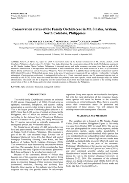 Conservation Status of the Family Orchidaceae in Mt. Sinaka, Arakan, North Cotabato, Philippines
