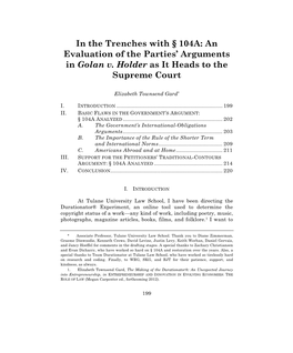 In the Trenches with § 104A: an Evaluation of the Parties’ Arguments in Golan V