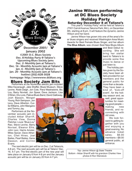 Janine Wilson Performing at DC Blues Society Holiday Party Blues Society Jam Bits