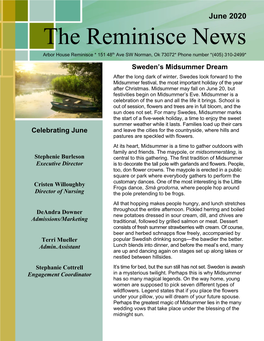 The Reminisce News Arbor House Reminisce * 151 48Th Ave SW Norman, Ok 73072* Phone Number *(405) 310-2499*