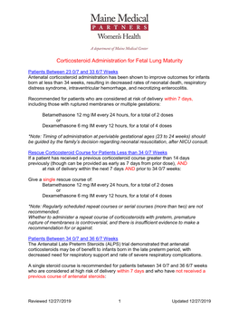 Corticosteroid Administration for Fetal Lung Maturity