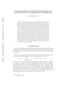 Arxiv:Math/0612003V1 [Math.CO] 30 Nov 2006 H Otsrihfraddﬁiinfracnetdgraph Connected a for Deﬁnition Straightforward Most the 8])