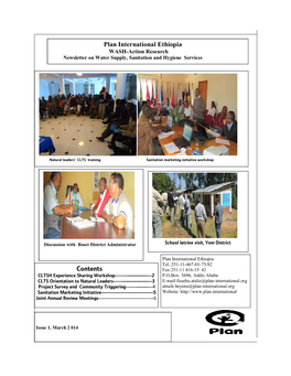 Plan International Ethiopia WASH-Action Research Newsletter on Water Supply, Sanitation and Hygiene Services