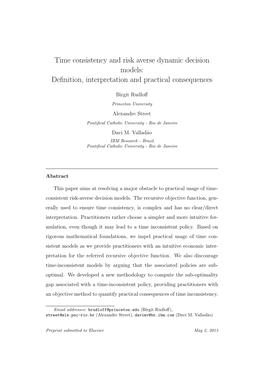 Time Consistency and Risk Averse Dynamic Decision Models: Deﬁnition, Interpretation and Practical Consequences