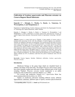 Cultivation of Lentinus Squarrosulus and Pleurotus Ostreatus on Cassava Bagasse Based Substrates