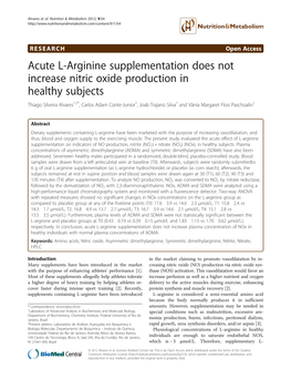 Acute L-Arginine Supplementation Does Not Increase Nitric Oxide Production in Healthy Subjects