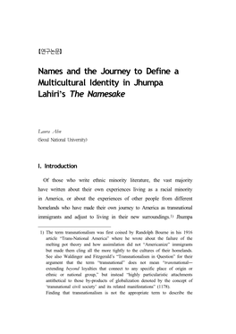 Names and the Journey to Define a Multicultural Identity in Jhumpa Lahiri’S the Namesake