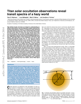 Titan Solar Occultation Observations Reveal Transit Spectra of a Hazy World Tyler D