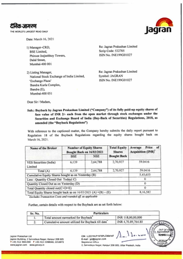 Day 6-Daily Reporting on Buyback-16.03.2021