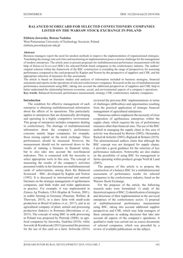 Balanced Scorecard for Selected Confectionery Companies Listed on the Warsaw Stock Exchange in Poland