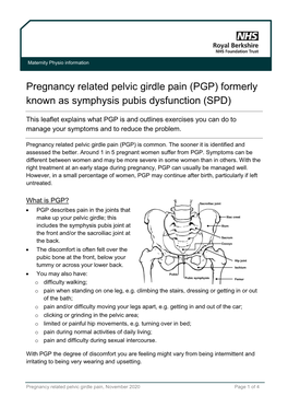 Pelvic Girdle Pain (PGP) Formerly Known As Symphysis Pubis Dysfunction (SPD)