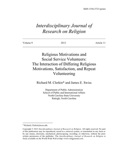 Interdisciplinary Journal of Research on Religion