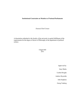 Institutional Constraints on Members of National Parliaments Emanuel