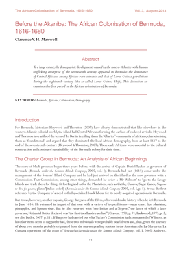 The African Colonisation of Bermuda, 1616-1680 Clarence V