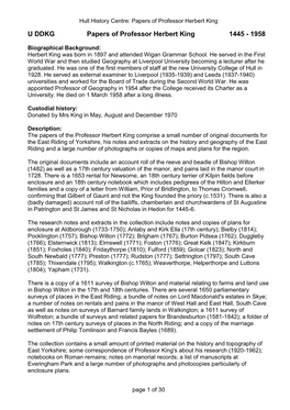 U DDKG Papers of Professor Herbert King 1445 - 1958