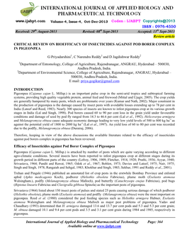 Critical Review on Bioefficacy of Insecticides Against Pod Borer Complex in Pigeonpea