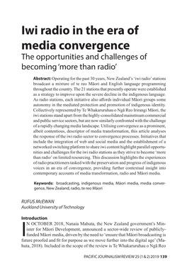 Iwi Radio in the Era of Media Convergence the Opportunities and Challenges of Becoming ‘More Than Radio’