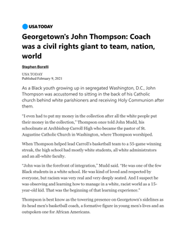 Georgetown's John Thompson: Coach Was a Civil Rights Giant to Team, Nation, World