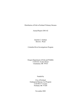 Distribution of Fish in Portland Tributary Streams
