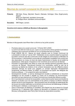 Réunion Du Conseil Communal Du 28 Janvier 2021