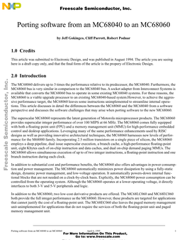 Porting Software from an MC68040 to an MC68060