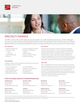 Specialty Finance Information Sheet